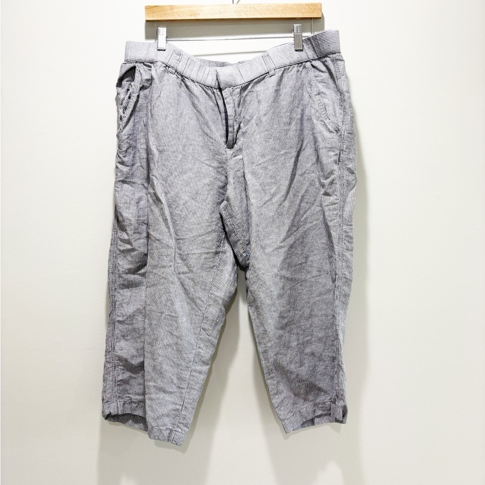 LIZ CLAIBORNE Women’s Blue/White Striped Wide Leg Cropped Pants Linen Cotton XL